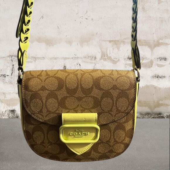 Coach Morgan Saddle Bag In Signature Canvas Silver/Khaki/Pale Lime - Picture 3 of 9